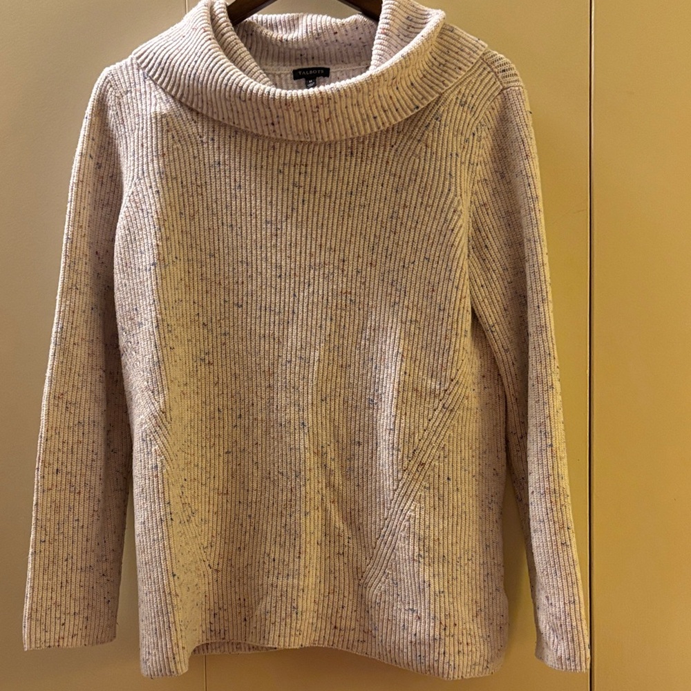 Talbots Speckled Cream Cowl Neck Sweater Medium
